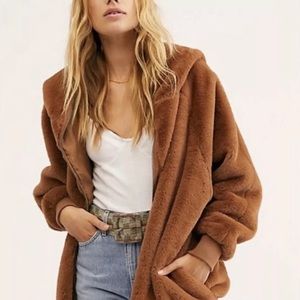 Free People Turn Up Zip Up Faux Fur Hooded Jacket